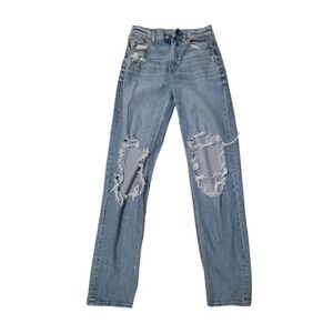 American Eagle Distressed Mom‎ Jeans Light Wash High Waisted Size 2 Regular